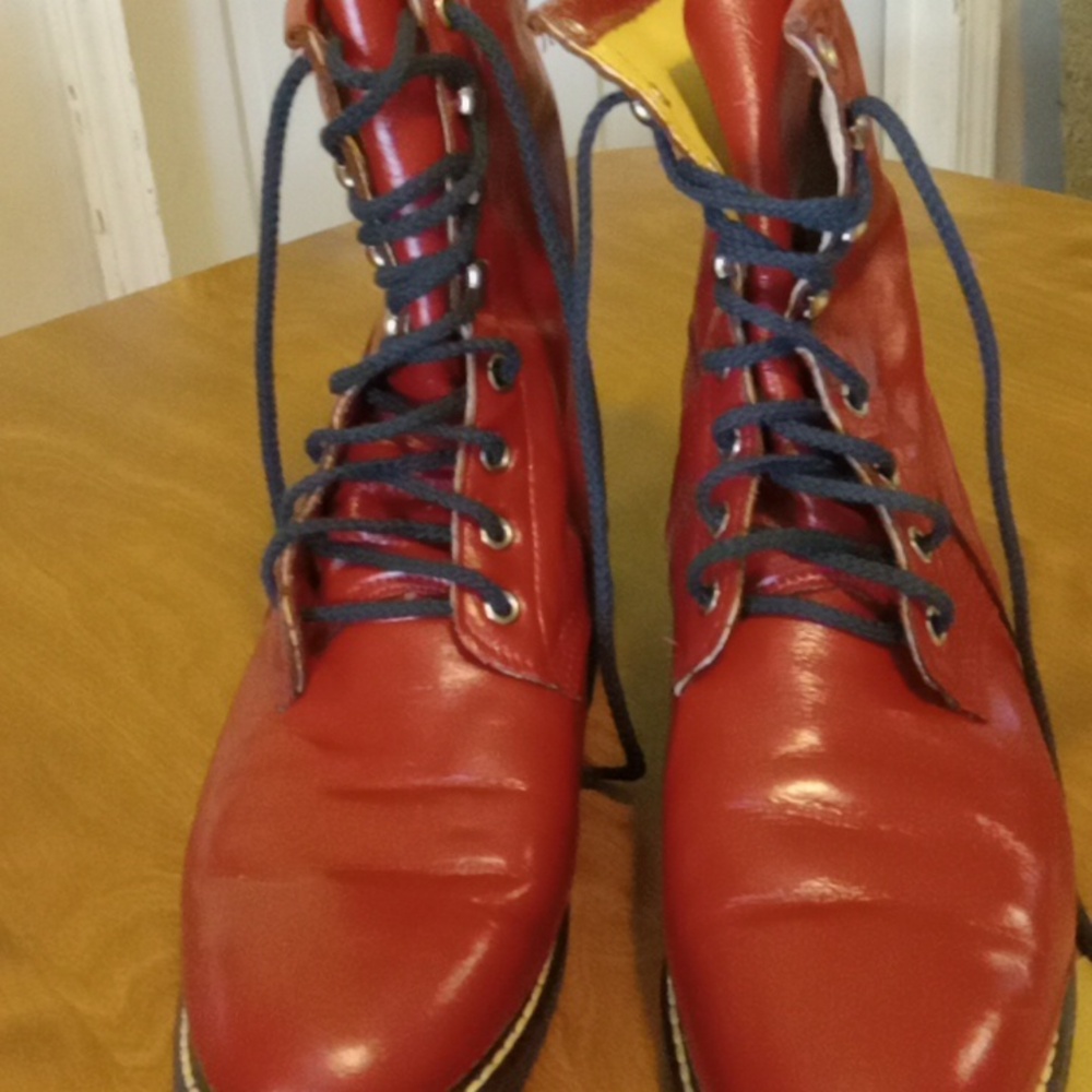 VINTAGE RED LEATHER  COMBAT BOOTS